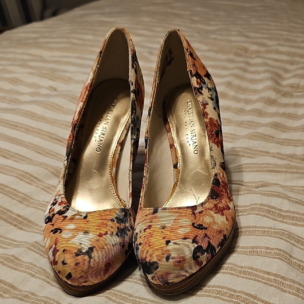 Christian Siriano Floral Heels - Orange and Black
